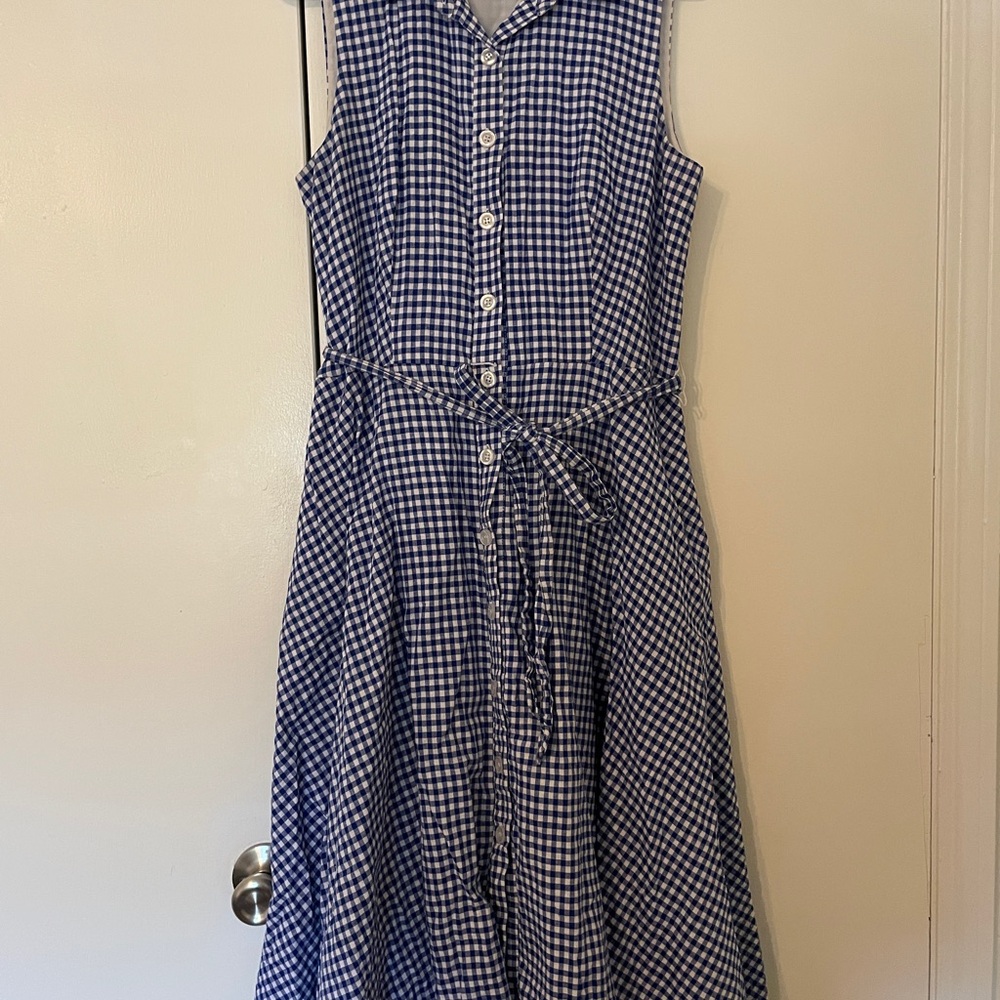 Chetta B Navy and White Checkered Midi Dress